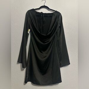 Nasty Gal black mini dress with open cowl back and bell sleeves. Size: S NWT
